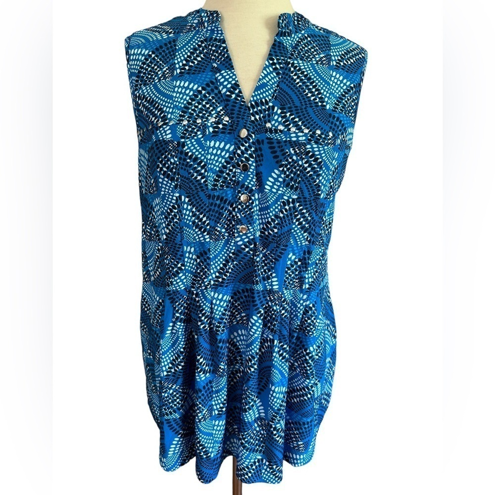 COCOMO 1X Plus size blue sleeveless
women's Blouse top tunic shirt